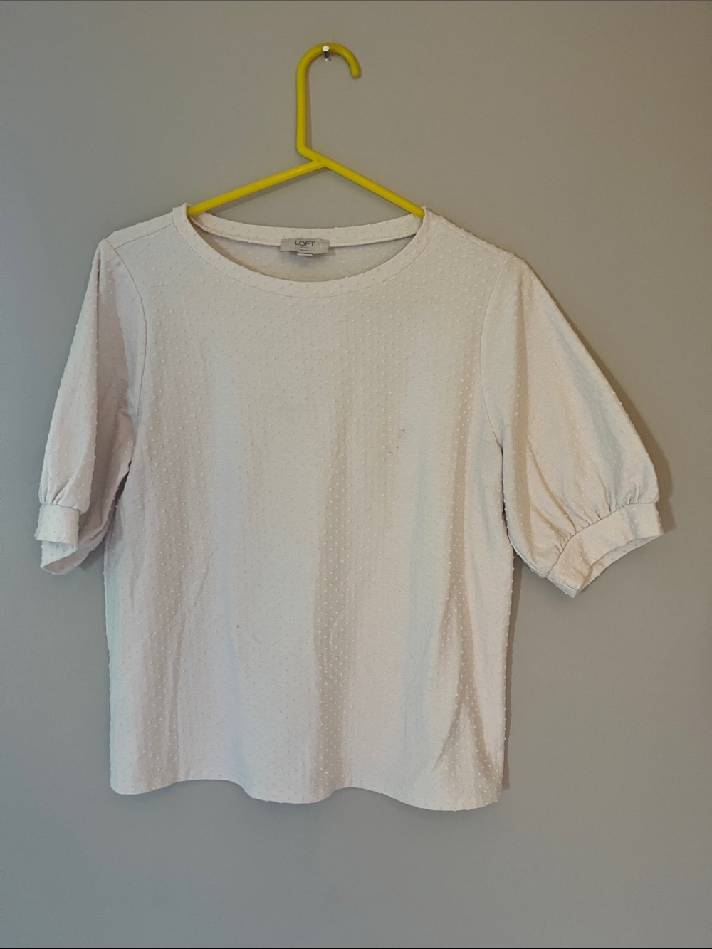 LOFT White Textured Puff-Sleeve Tee